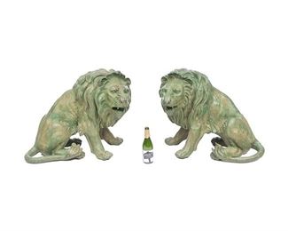 Pair of Large Bronze Lion Garden Statues, oxidized
32"h x 39"w x 24"w
