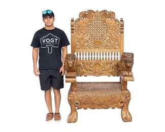 Monumental Hand Carved Throne
69"h x 40"w x 34.5"d