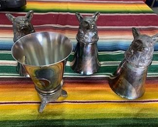 Vintage fox head stirrup cups, set/4