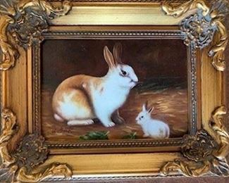 Robert Grace oil/board rabbits