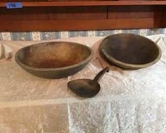 Antique Wood Bowls And Ladle