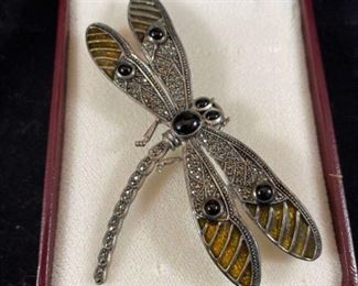 Marcasite and Onyx Dragonfly Pin