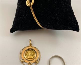 18K Gold Bracelet And Charm, White Gold Ring