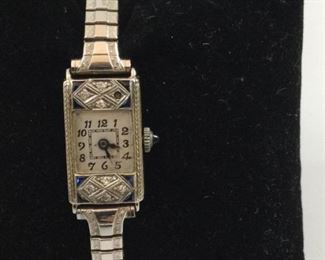 Ioco Womans Vintage Diamond And Sapphire Watch