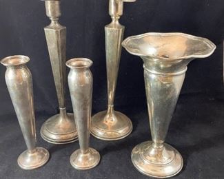 Sterling Silver Candlesticks And Vases