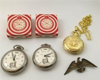 Vintage Stop Watches, Pocket Watch and Eagle Pin