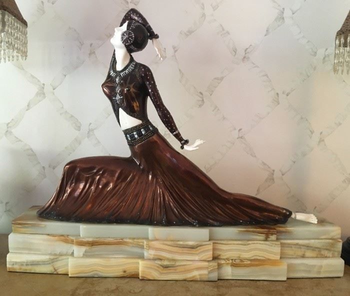 Painted bronze on ivory and marble