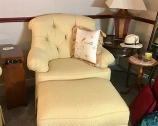 Sherrill Furniture armchair (2 available). Matching ottoman on wheels, 29"x17" (sold separately).