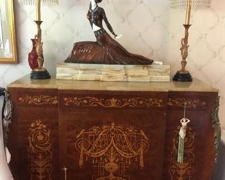 Lovely cabinet with marble top. 52.5"W x 19"D x 44"H.