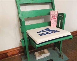 Vintage Comiskey Park White Sox Stadium Seat #25.. Plus a brick from the old stadium with a plaque for both the chair and brick. We will throw in a cushion seat and a popcorn container. The seat has been mounted to make it usable and stable. $700 with completed set as you see it. Interested? Text 773.719.0508