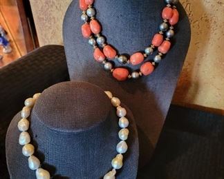 South Sea Pearl Necklace as well as South Sea Black Pearl and Coral 18k Gold Necklace 