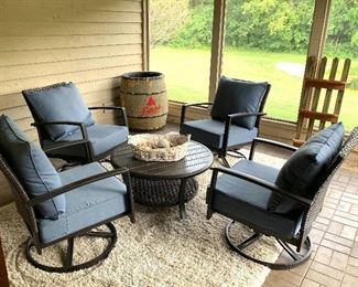 Like new Patio furniture.  Swivel and rock arm chairs, table