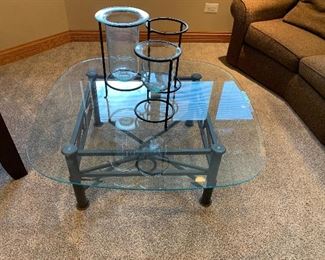 Square/Round Glass and Metal Coffee Table