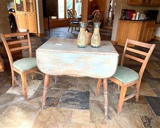 Shabby Chic antique drop leaf table and 2 chairs