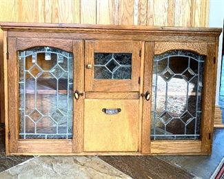 Vtg. wall cabinet w/handmade stain glass doors