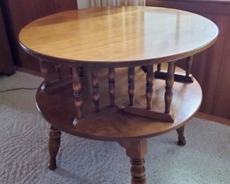 Vintage Ethan Allen Maple Wood Lazy Susan Round 2-Tier Revolving Side Drum Table