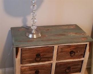 Funky metal chest of drawers; cute table lamp