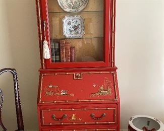 Ming red hand painted secretary