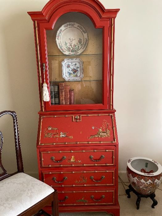 Ming red hand painted secretary