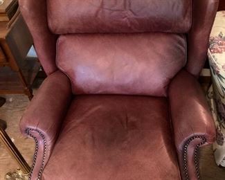 Leather Recliner and Brass Coat Tree
