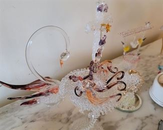 Blown Art Glass Swan Etc