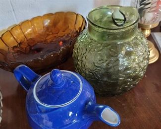 Teapot, Glass Pitcher, Fruit Bowl