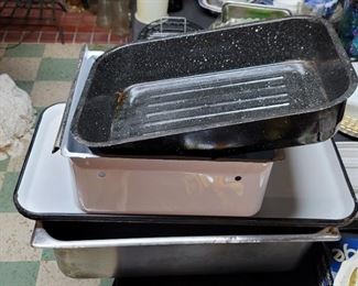 Enamel Cooking Trays, Etc
