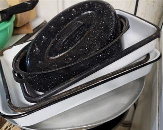 Enamel Cooking Trays, Etc