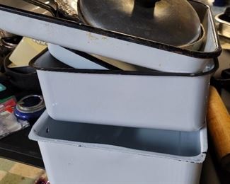 Vintage Enamel Trays, Etc