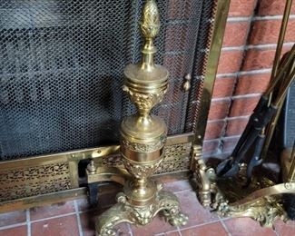 Brass Andirons & Fireplace Tools