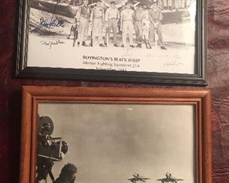 Top photograph of WWII Corsair with Pappy Boyington autographed by Col. Ed Harper, USMC. Ed flew combat with Marine Attack Squadron 214, the Black  Sheep Squadron of TV famed, along with Pappy.
