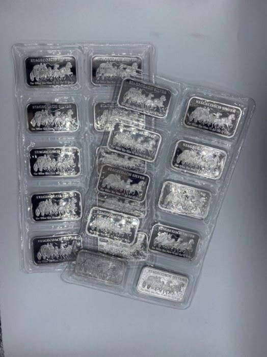 20, Stagecoach .999 silver divisible 1 oz. bars(2 sheets of 10 each)