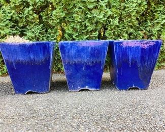 Rijo601 Trio Of Blue Plant Pots