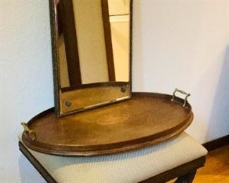 Rijo841 Vintage Mirror, Wood Tray And Ottoman