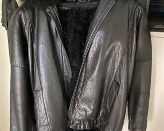 Leather and Fur Trimmed Coat Size Small