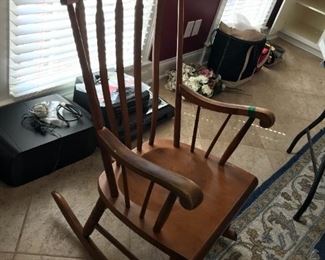 #70	wood rocking chair with as is rocker that has been repaired but works 	 $60.00 	
