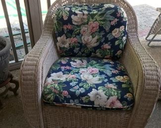 #74	Henry Link sofa of white pickle wicker with blue cushions  84 long	 $125.00 
#75	henry Link chair of white pickle wicker with blue cusions 	 $85.00 
