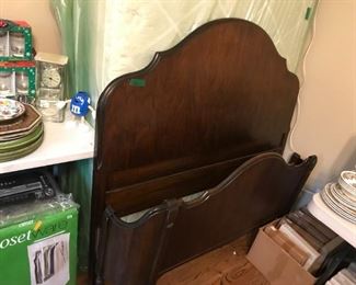 #118	full size antique curved front foot board and arched back with wood sides rails 	 $175.00 	
