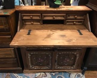 #120	German made drop front desk with 2 drawers 2 doors with hand painting on front 39x20x40	 $250.00 	
