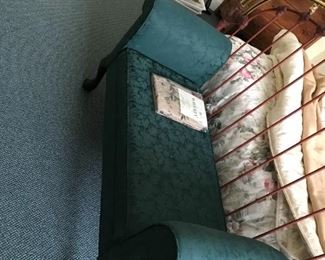 #125	green upholster bench for the end of the bed 46 inch long 	 $75.00 	
