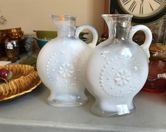 #203	(2) glass pitcher with white wash inside 	 $20.00 	
