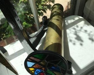 #225	vintage brass colidascope with stainglass front 	 $20.00 	
