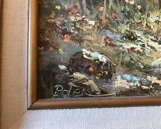 #226	Geman 29x17 painting "walk in the woods "  of boy and girl walking through the forest J. Poek  	 $200.00 	
