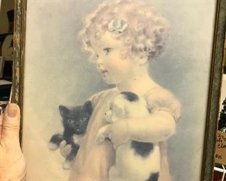 #248	Bessie pease Gutman print of girl and cat and dog "friendly enemy" 	 $30.00 	
