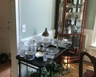 #38	Howard Miller corner display cabinet with 4 glass shelves, etch glass doors 24x32x84	 $1,000.00 	 * 
