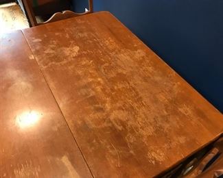 #7	maple drop side dining table with 4 chairs  as is top 24-66x38x29	 $130.00 	
