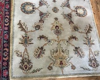 #50	machine cream yellow blue leaf pattern rug 41x65	 $65.00 	
