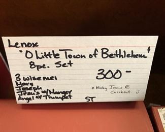 #55	Lenex "old little town of Bethaham" 8 piece 3 wiseman, mary, josheph, baby, Angel 	 $300.00 	
