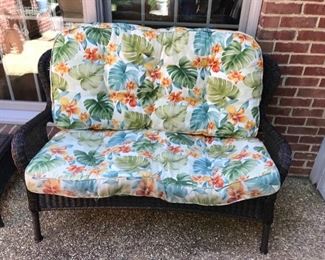 #79	Pier 1 Love seat in brown water proof wicker with 2 long flower cushion	 $200.00 	 * 
#80	Pier 1 chairs in brown water proof wicker with flower cushion (3) @ 60	 $180.00 	 * 
#81	Pier 1 side table/stool in brown water proof wicker @ 40 ea	 $80.00 	 * 
