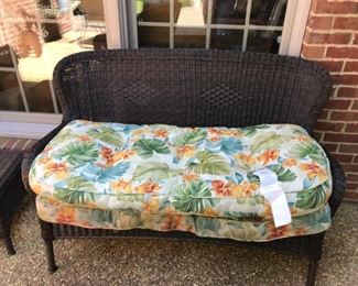 #79	Pier 1 Love seat in brown water proof wicker with 2 long flower cushion	 $200.00 	 * 
#80	Pier 1 chairs in brown water proof wicker with flower cushion (3) @ 60	 $180.00 	 * 
#81	Pier 1 side table/stool in brown water proof wicker @ 40 ea	 $80.00 	 * 
